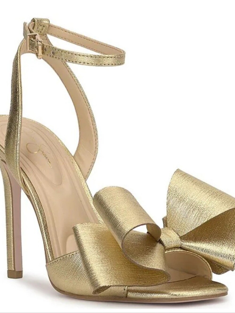 Jessica Simpson Olivine textured bow ankle strap sandal. Metallic gold Sz 7. New